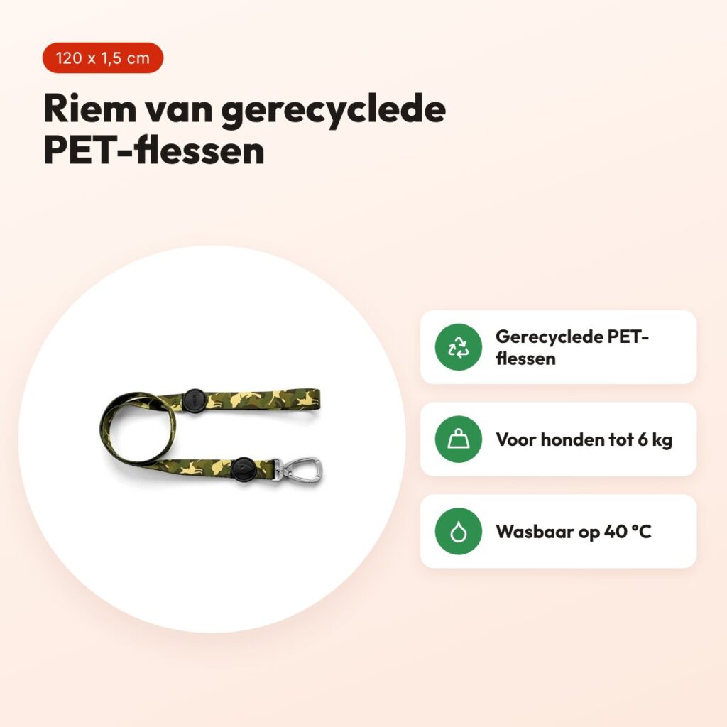 Morso hondenriem Full Metal Dog bruin 120 x 1,5 cm – gerecycled, tot 6 kg – voordelen