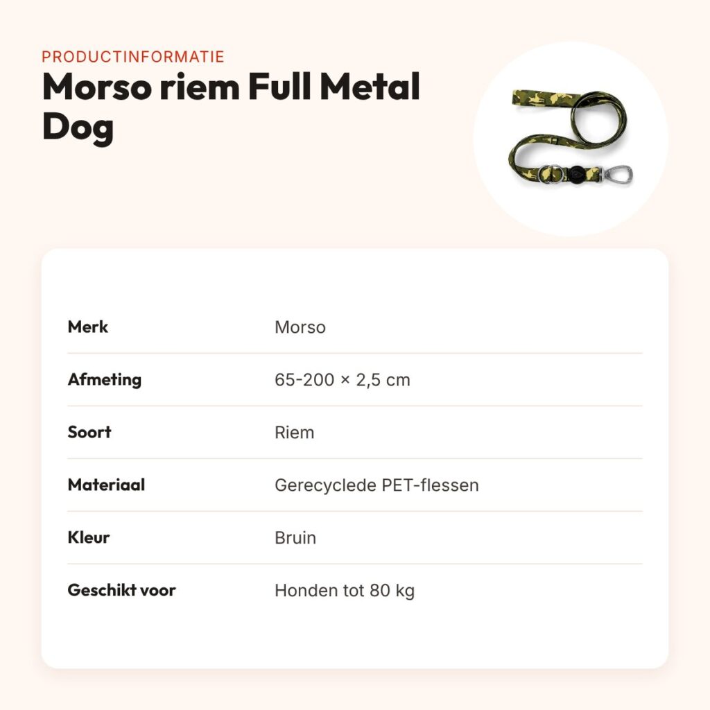 Morso hondenriem Full Metal Dog bruin 65-200 x 2,5 cm – tot 80 kg – productinformatie