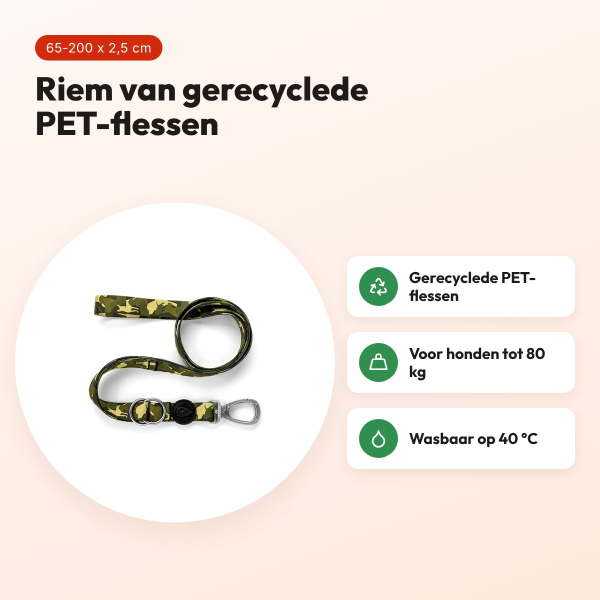 Morso hondenriem Full Metal Dog bruin 65-200 x 2,5 cm – tot 80 kg – voordelen