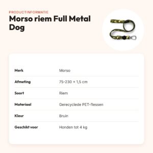 Morso hondenriem Full Metal Dog bruin 75-230 x 1,5 cm – tot 4 kg – productinformatie