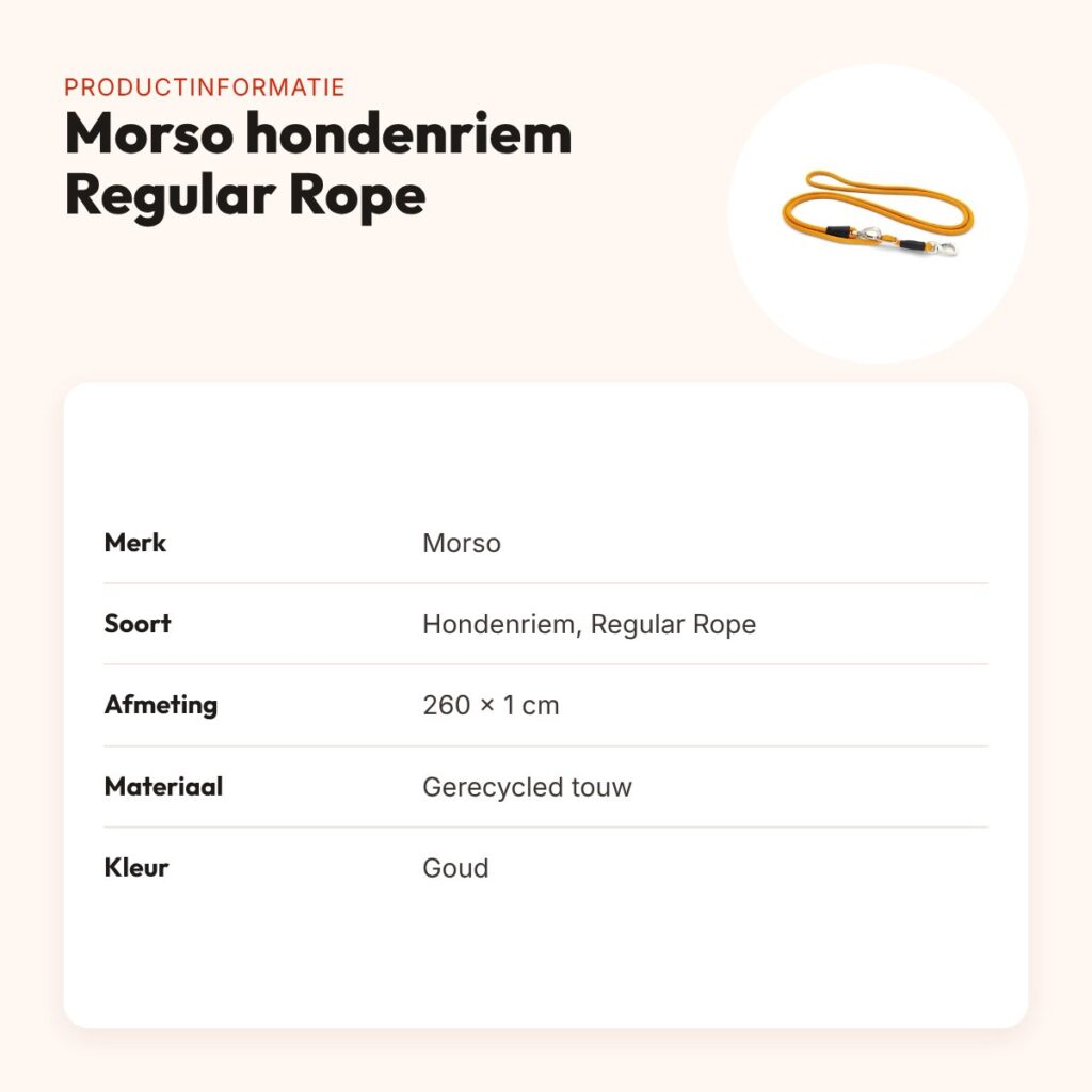 Morso hondenriem hands free Regular Rope goud 260 x 1 cm – productinformatie