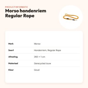 Morso hondenriem hands free Regular Rope goud 260 x 1 cm – productinformatie