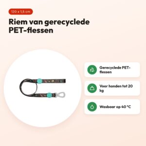 Morso hondenriem Ink Tank groen 120 x 1,5 cm – gerecycled, tot 20 kg – voordelen