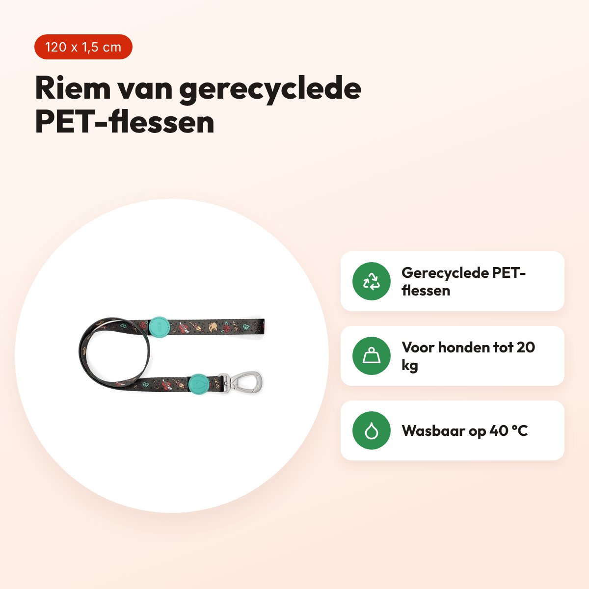 Morso hondenriem Ink Tank groen 120 x 1,5 cm – gerecycled, tot 20 kg – voordelen