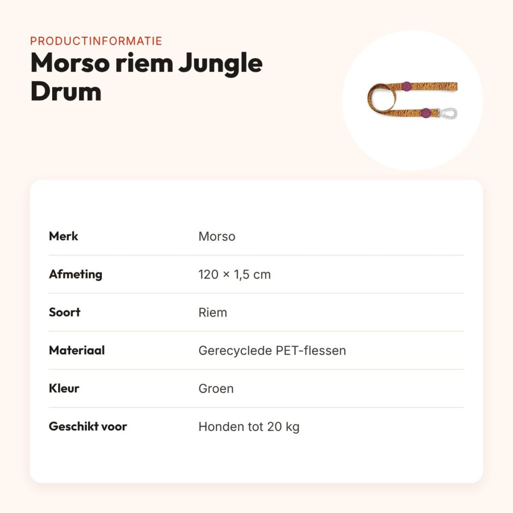 Morso hondenriem Jungle Drum groen 120 x 1,5 cm – gerecycled, tot 20 kg – productinformatie