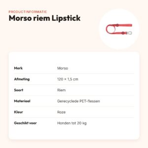 Morso hondenriem Lipstick roze 120 x 1,5 cm – gerecycled, tot 20 kg – productinformatie