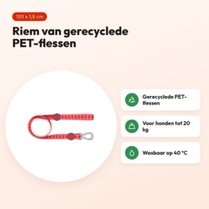 Morso hondenriem Lipstick roze 120 x 1,5 cm – gerecycled, tot 20 kg – voordelen