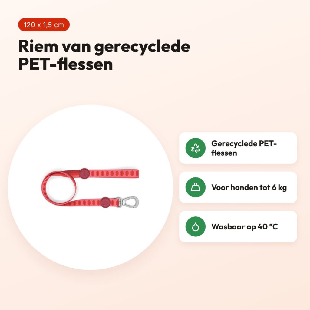 Morso hondenriem Lipstick roze 120 x 1,5 cm – gerecycled, tot 6 kg – voordelen