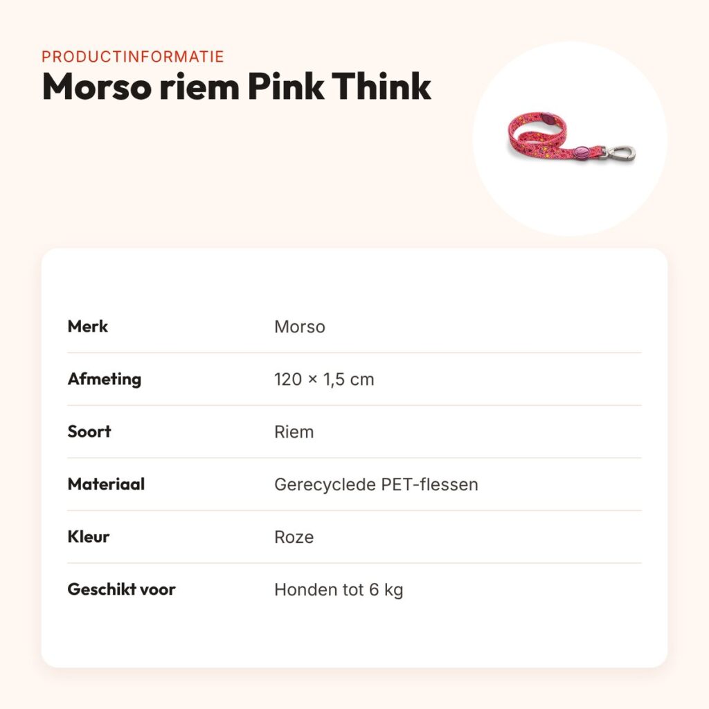 Morso hondenriem Pink Think roze 120 x 1,5 cm – gerecycled, tot 6 kg – productinformatie