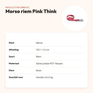 Morso hondenriem Pink Think roze 120 x 1,5 cm – gerecycled, tot 6 kg – productinformatie