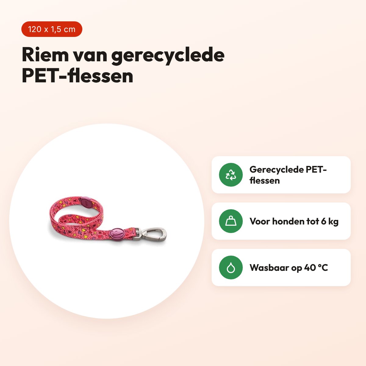 Morso hondenriem Pink Think roze 120 x 1,5 cm – gerecycled, tot 6 kg – voordelen