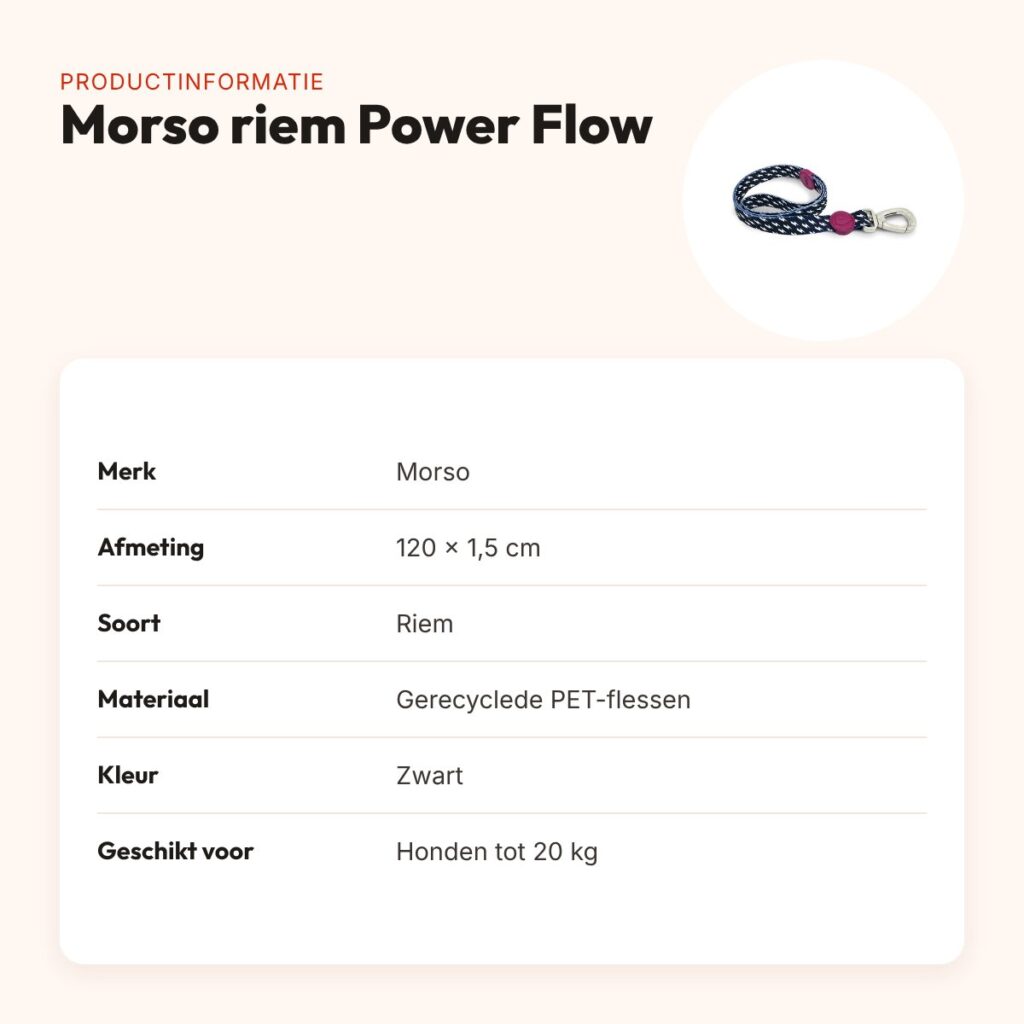 Morso hondenriem Power Flow zwart 120 x 1,5 cm – gerecycled, tot 20 kg – productinformatie