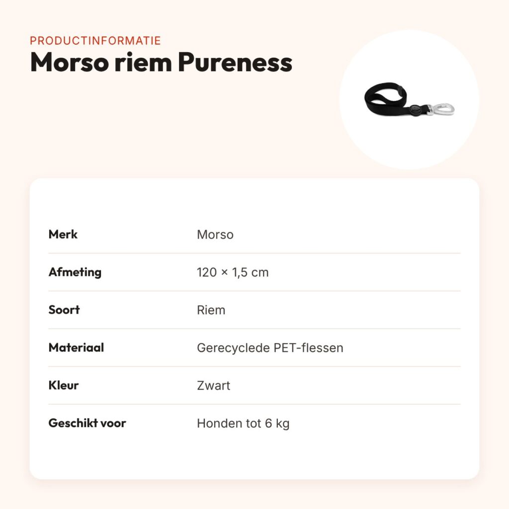 Morso hondenriem Pureness zwart 120 x 1,5 cm – gerecycled, tot 6 kg – productinformatie
