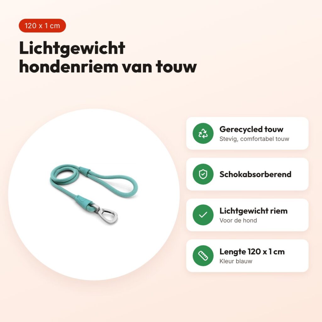 Morso hondenriem Regular Rope blauw 120 x 1 cm – voordelen