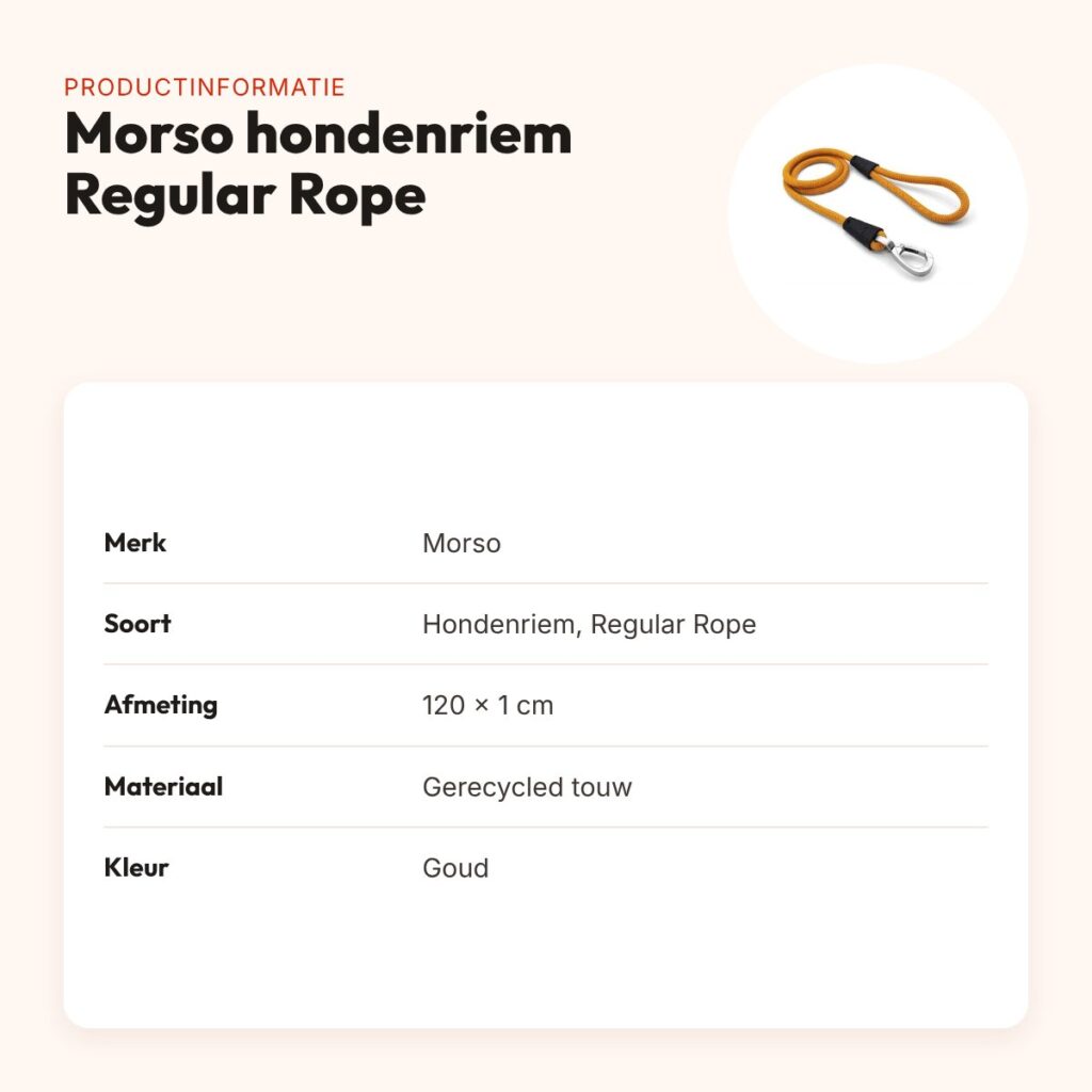 Morso hondenriem Regular Rope goud 120 x 1 cm – productinformatie