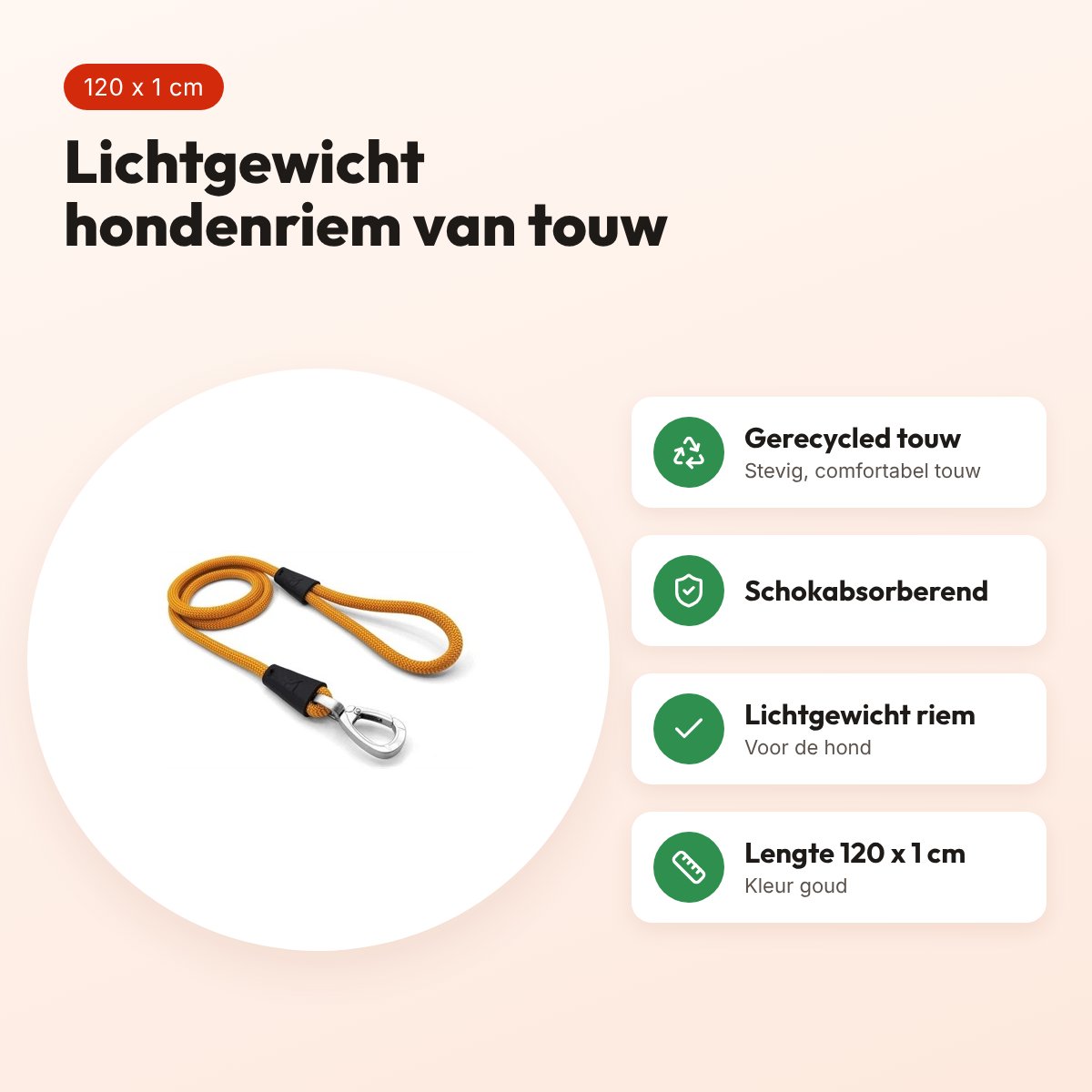 Morso hondenriem Regular Rope goud 120 x 1 cm – voordelen
