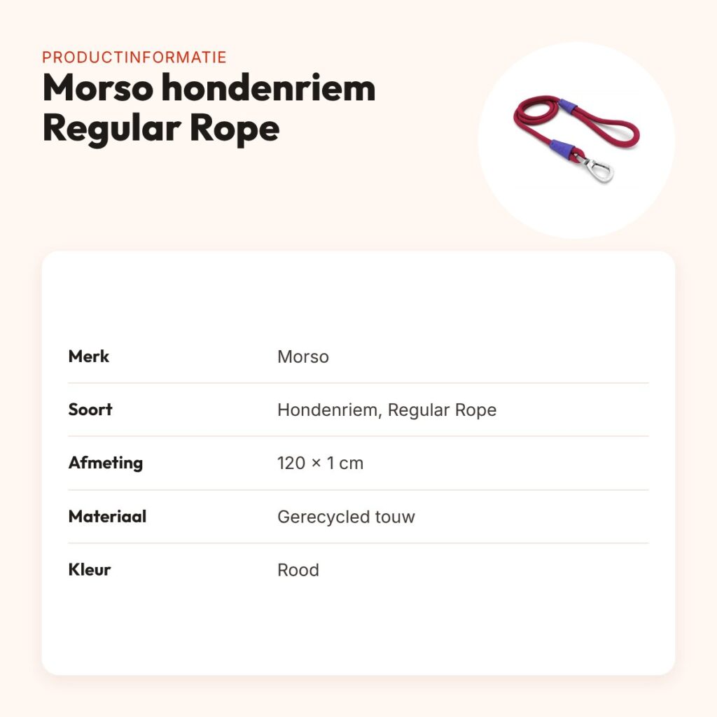 Morso hondenriem Regular Rope rood 120 x 1 cm – productinformatie