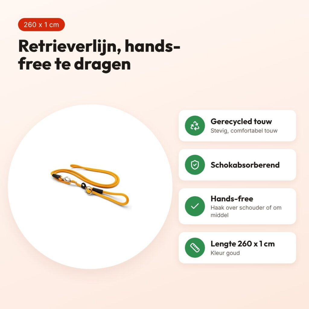 Morso hondenriem retrieverlijn hands free Regular Rope goud 260 x 1 cm – voordelen