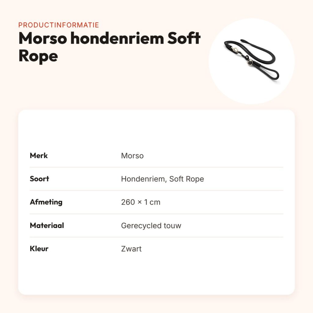 Morso hondenriem retrieverlijn hands free Soft Rope zwart 260 x 1 cm – productinformatie