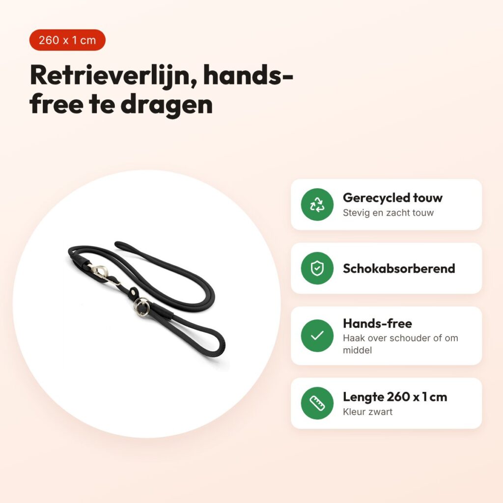 Morso hondenriem retrieverlijn hands free Soft Rope zwart 260 x 1 cm – voordelen