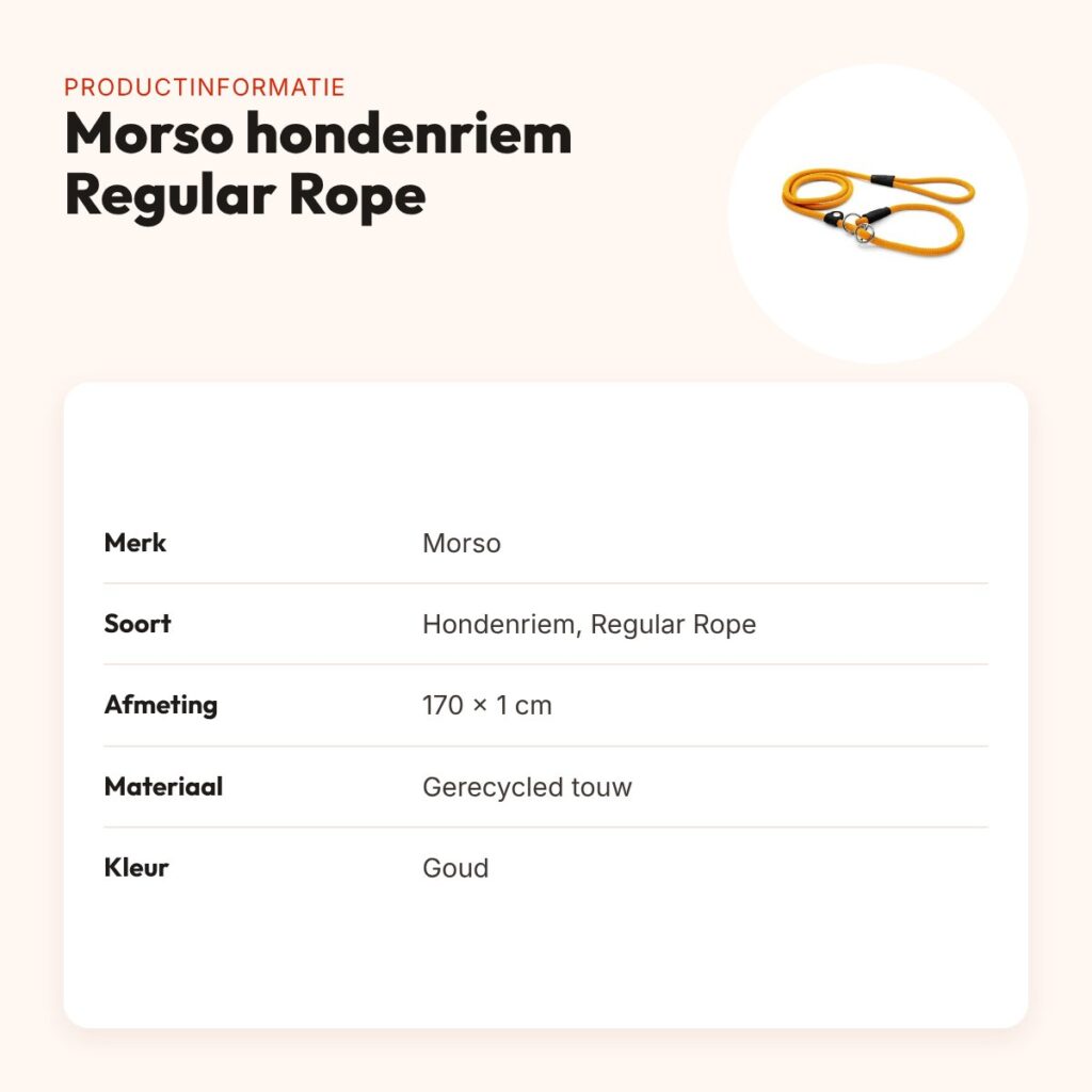Morso hondenriem retrieverlijn Regular Rope goud 170 x 1 cm – productinformatie