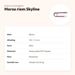 Morso hondenriem Skyline rood/roze 120 x 1,5 cm – gerecycled, tot 20 kg – productinformatie