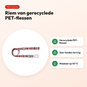 Morso hondenriem Skyline rood/roze 120 x 1,5 cm – gerecycled, tot 6 kg – voordelen