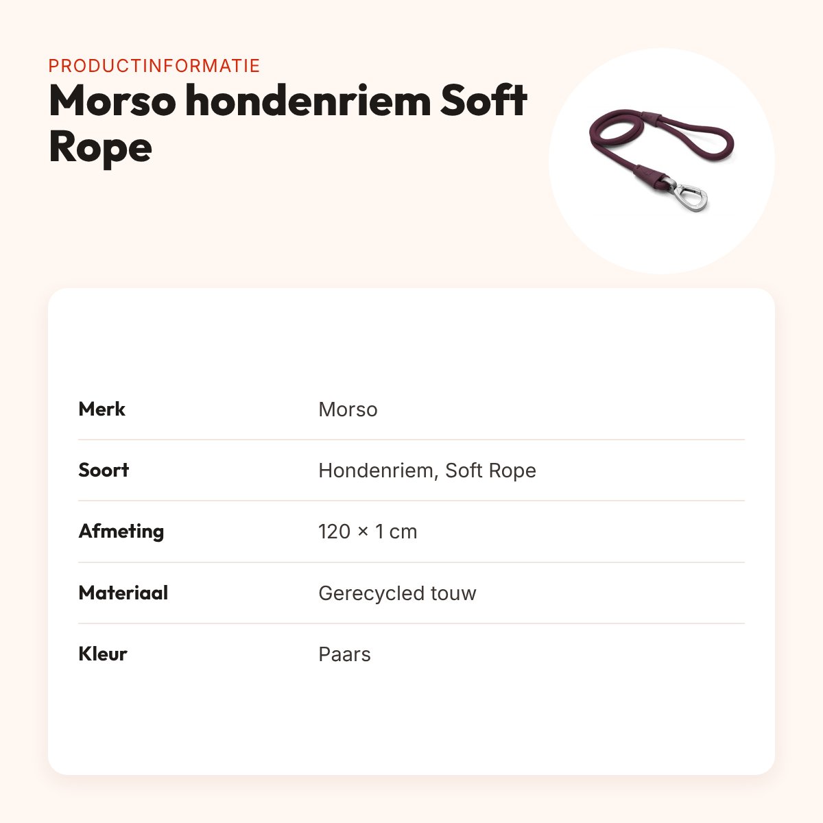 Morso hondenriem Soft Rope paars 120 x 1 cm – productinformatie