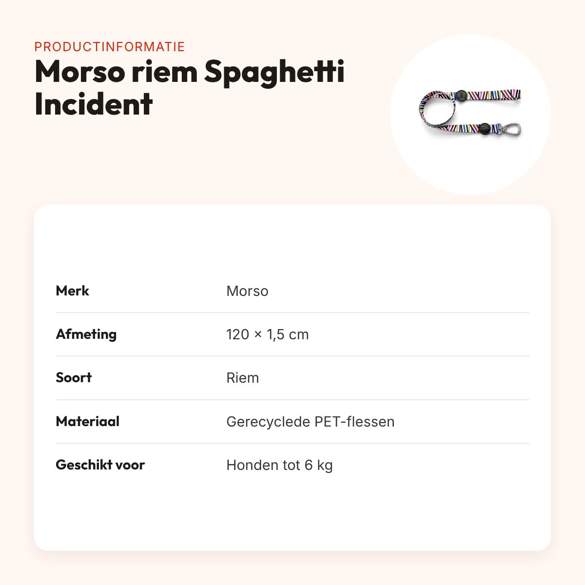 Morso hondenriem Spaghetti Incident 120 x 1,5 cm – gerecycled, tot 6 kg – productinformatie