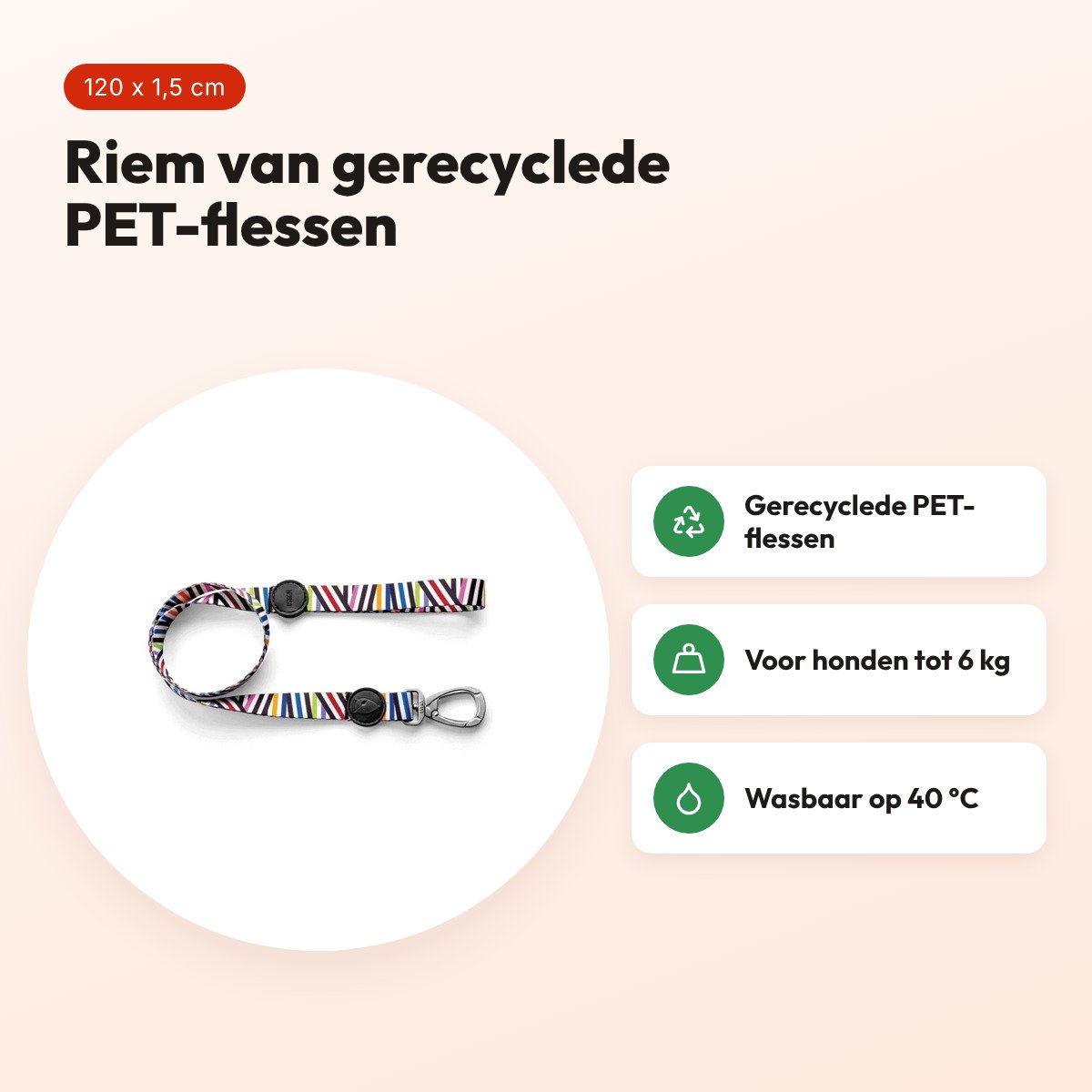 Morso hondenriem Spaghetti Incident 120 x 1,5 cm – gerecycled, tot 6 kg – voordelen