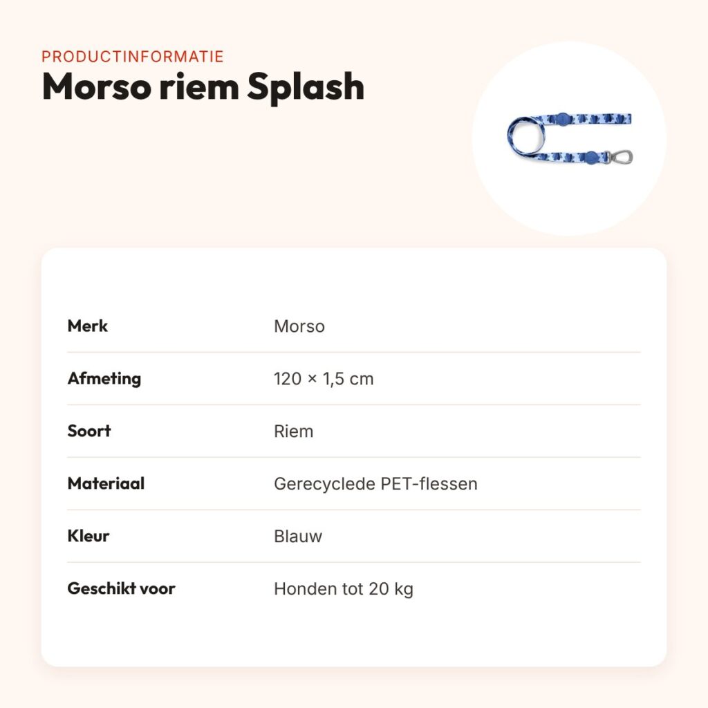 Morso hondenriem Splash blauw 120 x 1,5 cm – gerecycled, tot 20 kg – productinformatie