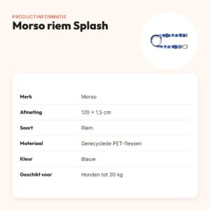 Morso hondenriem Splash blauw 120 x 1,5 cm – gerecycled, tot 20 kg – productinformatie