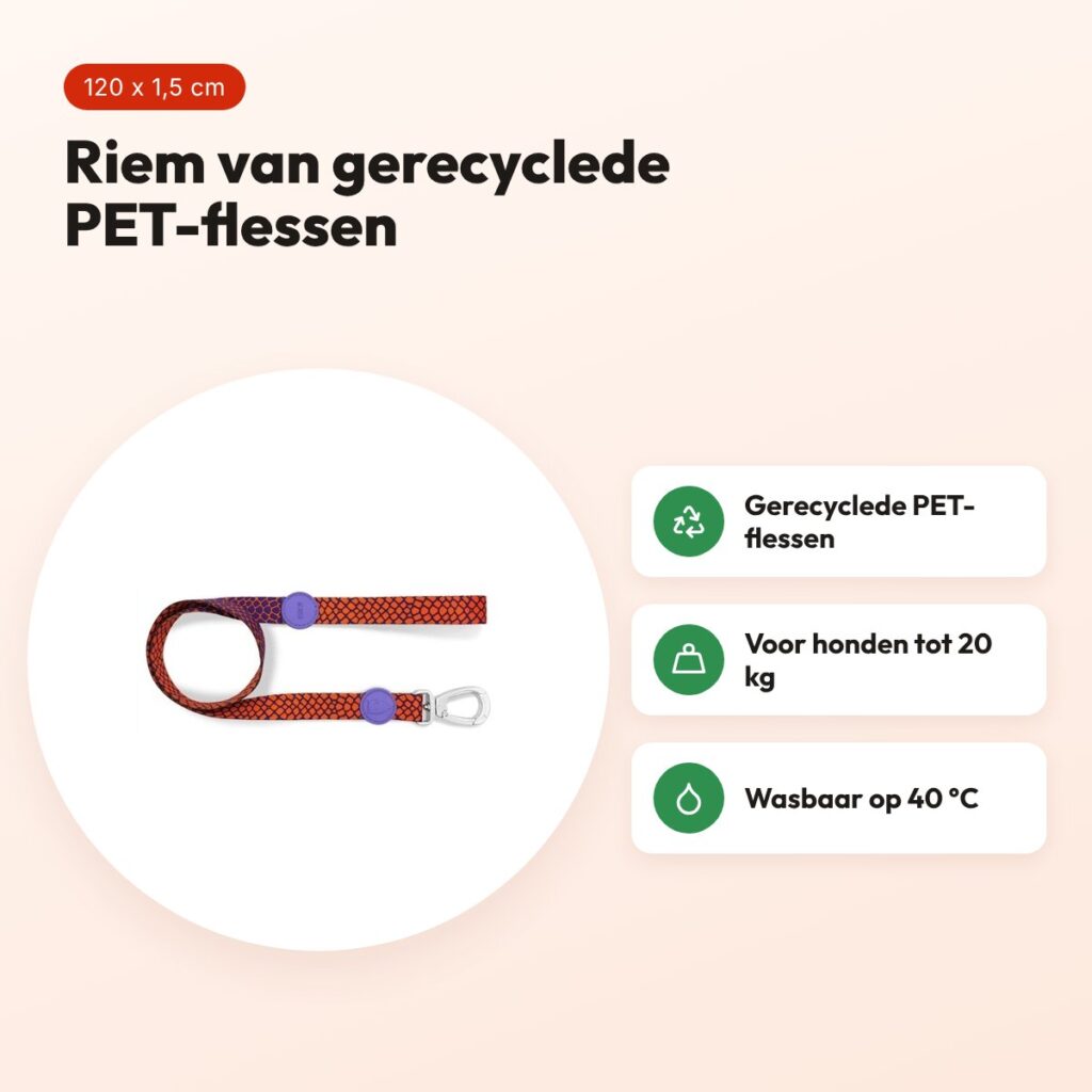 Morso hondenriem Urban Lizard rood 120 x 1,5 cm – gerecycled, tot 20 kg – voordelen