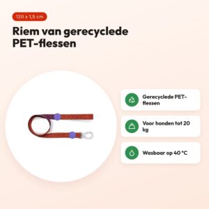 Morso hondenriem Urban Lizard rood 120 x 1,5 cm – gerecycled, tot 20 kg – voordelen