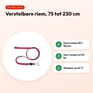 Morso hondenriem verstelbaar Bubble Leo roze 75-230 x 1,5 cm – tot 20 kg – voordelen