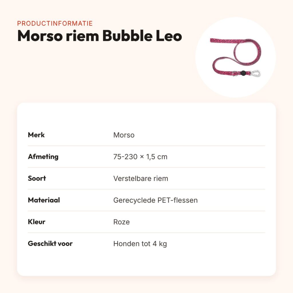 Morso hondenriem verstelbaar Bubble Leo roze 75-230 x 1,5 cm – tot 4 kg – productinformatie