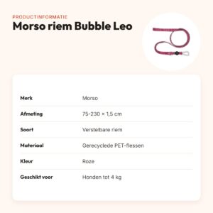 Morso hondenriem verstelbaar Bubble Leo roze 75-230 x 1,5 cm – tot 4 kg – productinformatie
