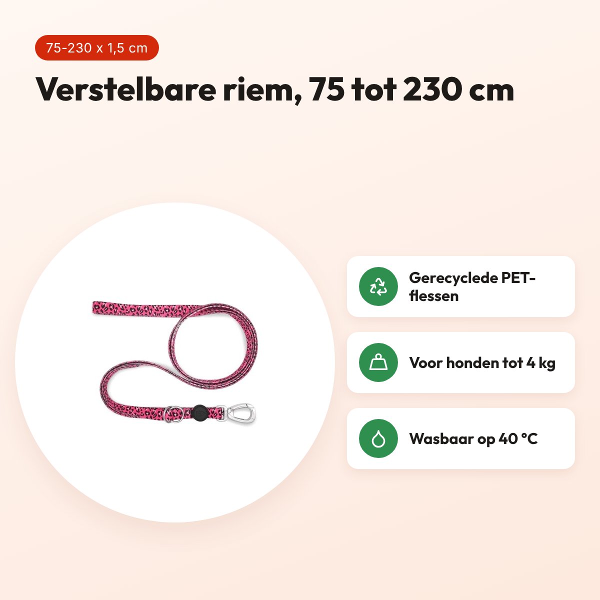 Morso hondenriem verstelbaar Bubble Leo roze 75-230 x 1,5 cm – tot 4 kg – voordelen