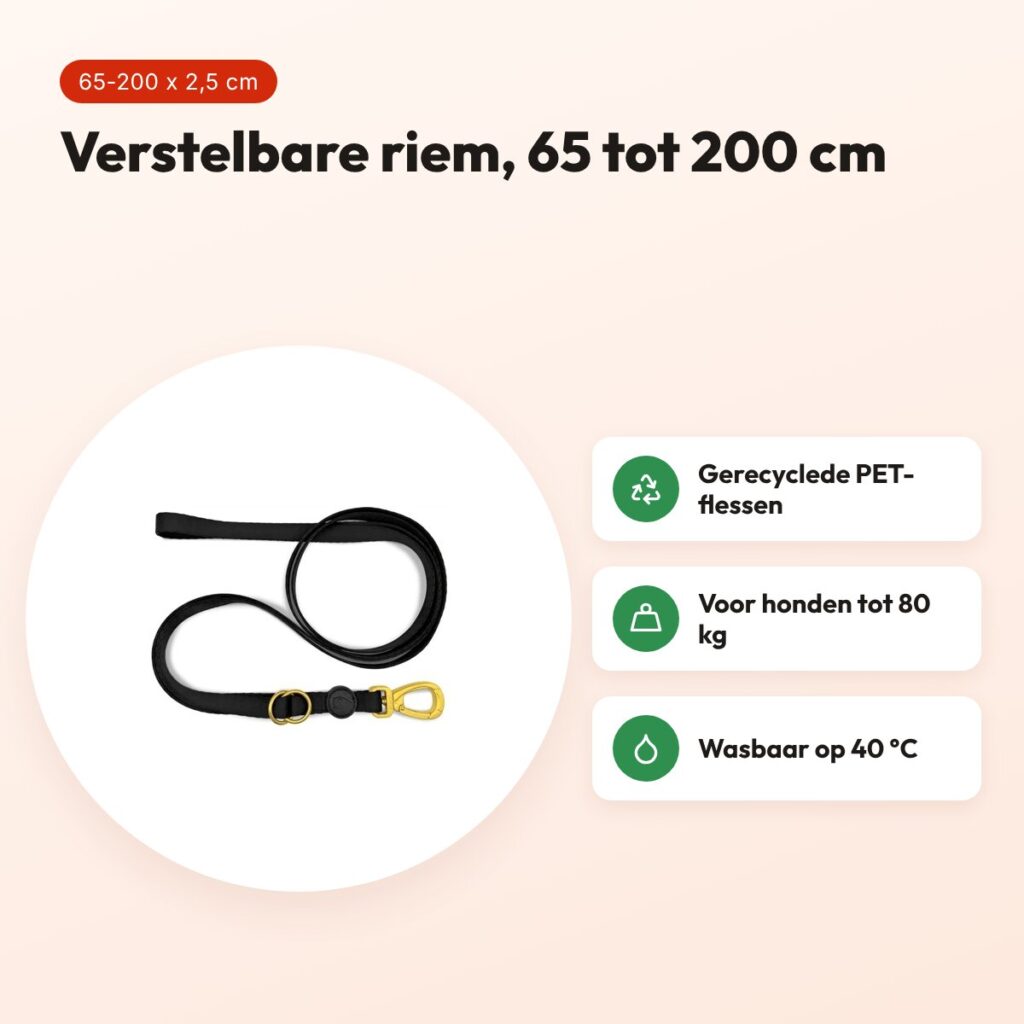 Morso hondenriem verstelbaar Gold Caviar goud 65-200 x 2,5 cm – tot 80 kg – voordelen