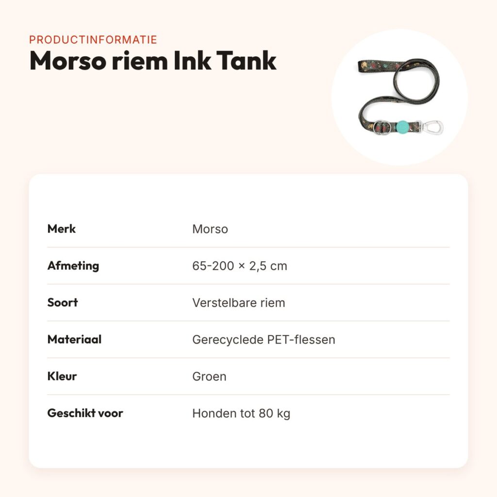 Morso hondenriem verstelbaar Ink Tank groen 65-200 x 2,5 cm – tot 80 kg – productinformatie