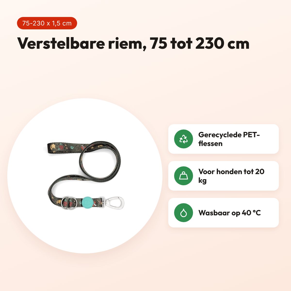 Morso hondenriem verstelbaar Ink Tank groen 75-230 x 1,5 cm – tot 20 kg – voordelen