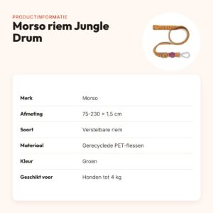 Morso hondenriem verstelbaar Jungle Drum groen 75-230 x 1,5 cm – tot 4 kg – productinformatie