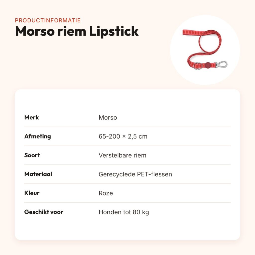 Morso hondenriem verstelbaar Lipstick roze 65-200 x 2,5 cm – tot 80 kg – productinformatie
