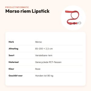 Morso hondenriem verstelbaar Lipstick roze 65-200 x 2,5 cm – tot 80 kg – productinformatie
