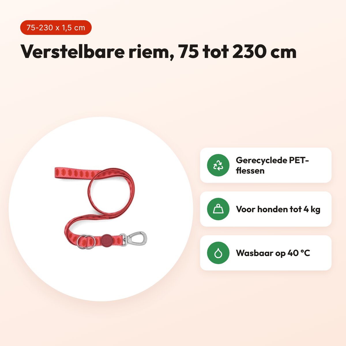 Morso hondenriem verstelbaar Lipstick roze 75-230 x 1,5 cm – tot 4 kg – voordelen