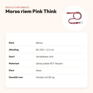 Morso hondenriem verstelbaar Pink Think roze 65-200 x 2,5 cm – tot 80 kg – productinformatie