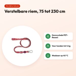 Morso hondenriem verstelbaar Pink Think roze 75-230 x 1,5 cm – tot 4 kg – voordelen