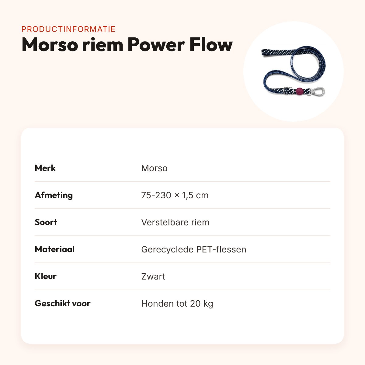 Morso hondenriem verstelbaar Power Flow zwart 75-230 x 1,5 cm – tot 20 kg – productinformatie