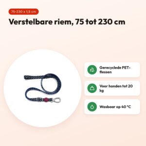 Morso hondenriem verstelbaar Power Flow zwart 75-230 x 1,5 cm – tot 20 kg – voordelen