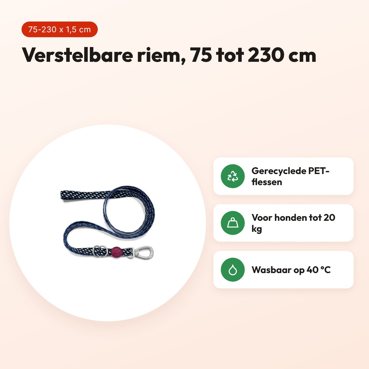 Morso hondenriem verstelbaar Power Flow zwart 75-230 x 1,5 cm – tot 20 kg – voordelen